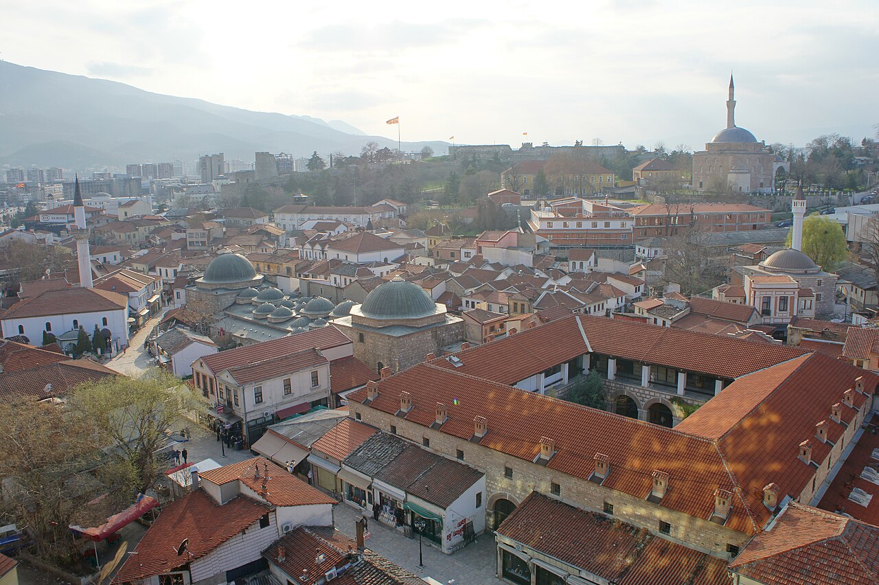 Old Bazaar rooftops and Kale fortress, near Skopje's boutique hotels